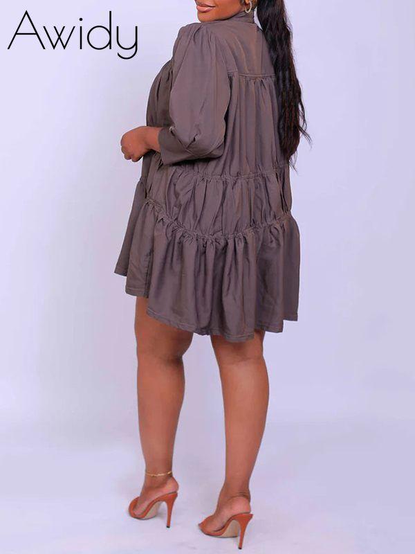 Solid Ruffle Shirt Dress--Clearance