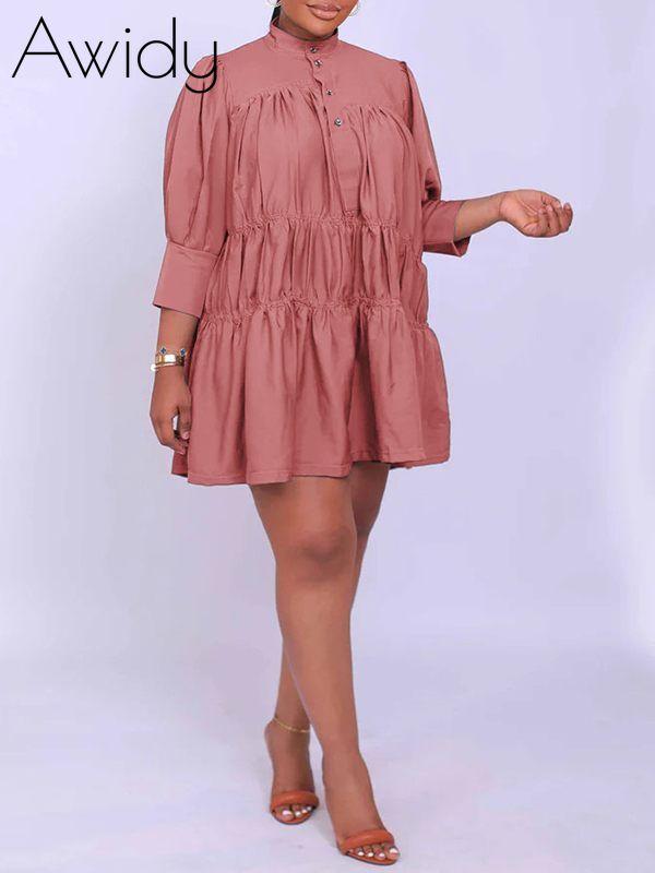 Solid Ruffle Shirt Dress--Clearance Pink XL