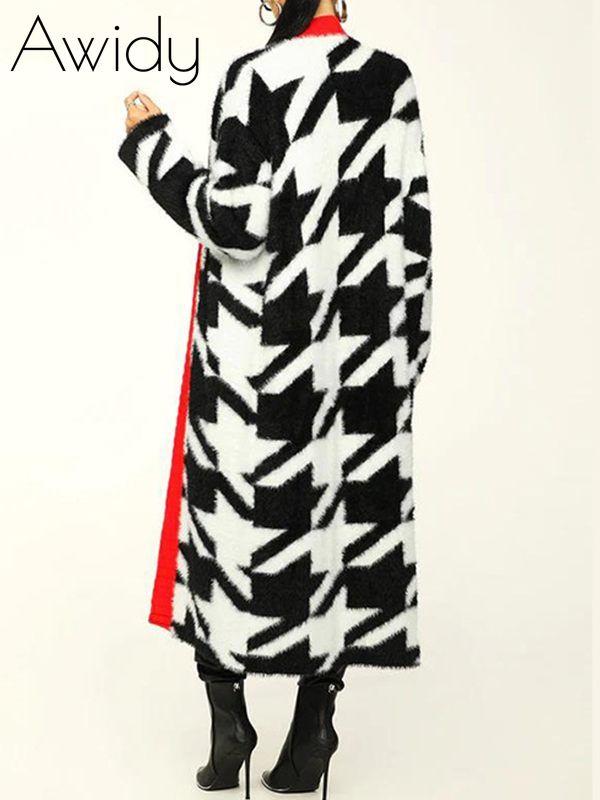 Houndstooth Open-Front Cardigan