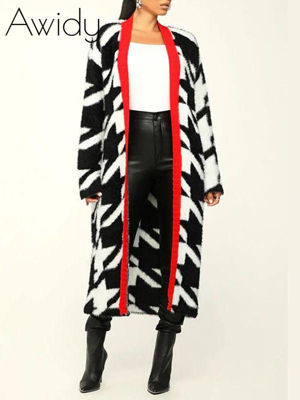 Houndstooth Open-Front Cardigan Black