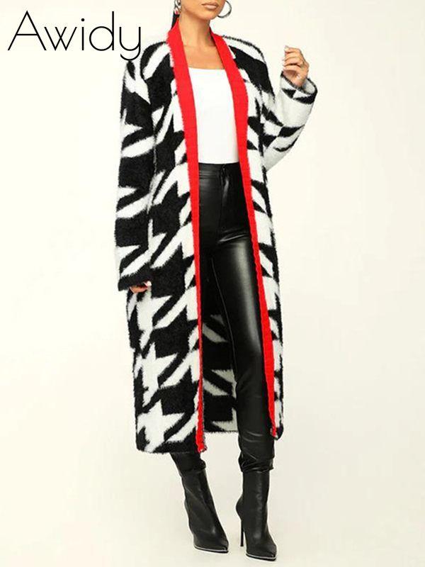 Houndstooth Open-Front Cardigan