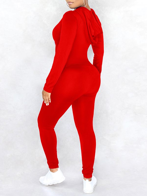 Einfarbiges Set mit Kapuzenpullover und Hose mit Reißverschluss