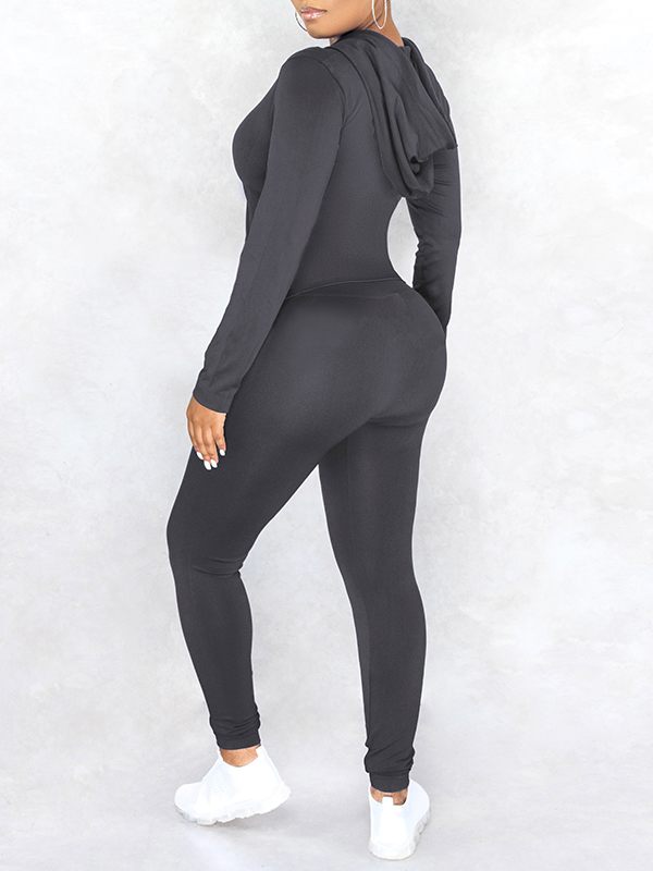 Einfarbiges Set mit Kapuzenpullover und Hose mit Reißverschluss