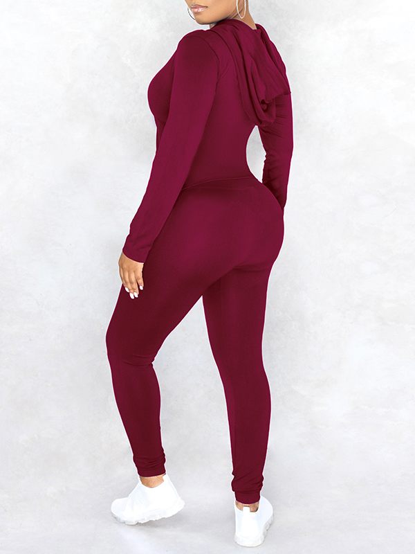 Einfarbiges Set mit Kapuzenpullover und Hose mit Reißverschluss