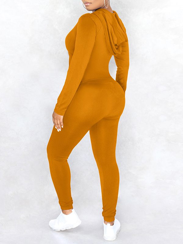 Einfarbiges Set mit Kapuzenpullover und Hose mit Reißverschluss