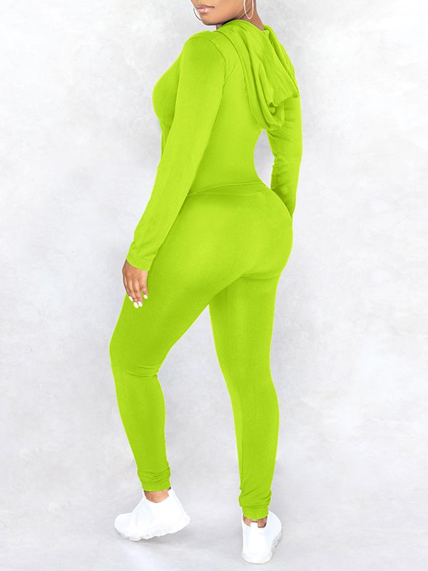 Einfarbiges Set mit Kapuzenpullover und Hose mit Reißverschluss