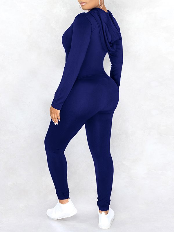 Einfarbiges Set mit Kapuzenpullover und Hose mit Reißverschluss