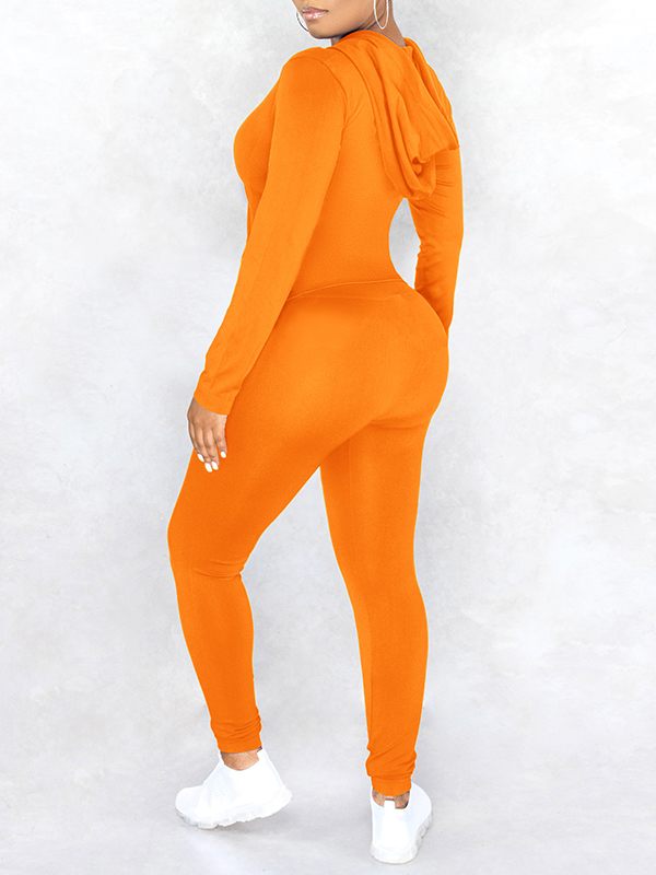 Einfarbiges Set mit Kapuzenpullover und Hose mit Reißverschluss