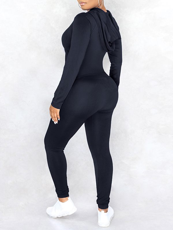 Einfarbiges Set mit Kapuzenpullover und Hose mit Reißverschluss