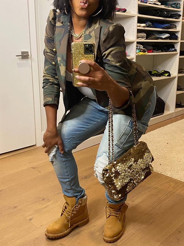 Indiebeautie Camo Double-Breasted Blazer