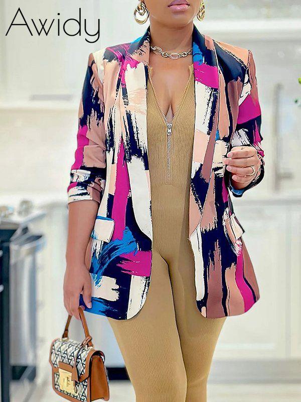 Printed One-Button Blazer Rose