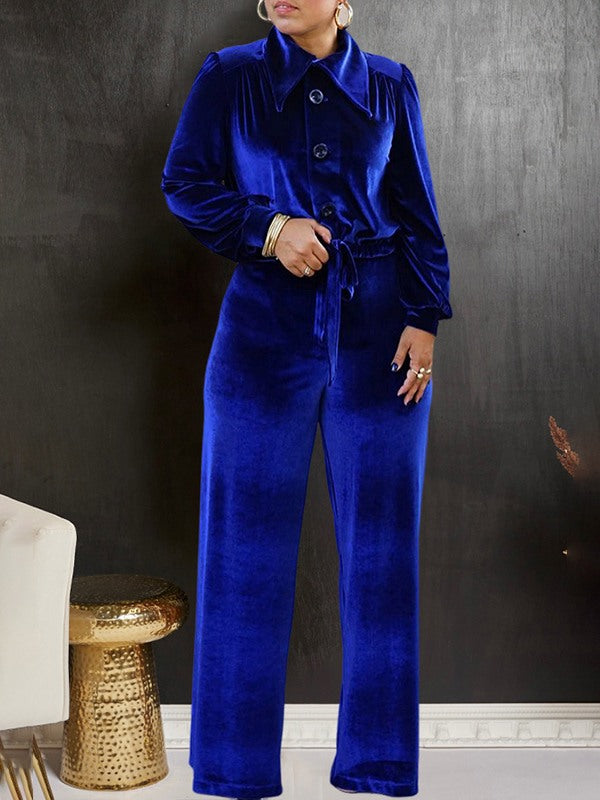 Set aus Samthemd und Hose mit weitem Bein