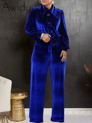 Velvet Shirt & Wide-Leg Pants Set