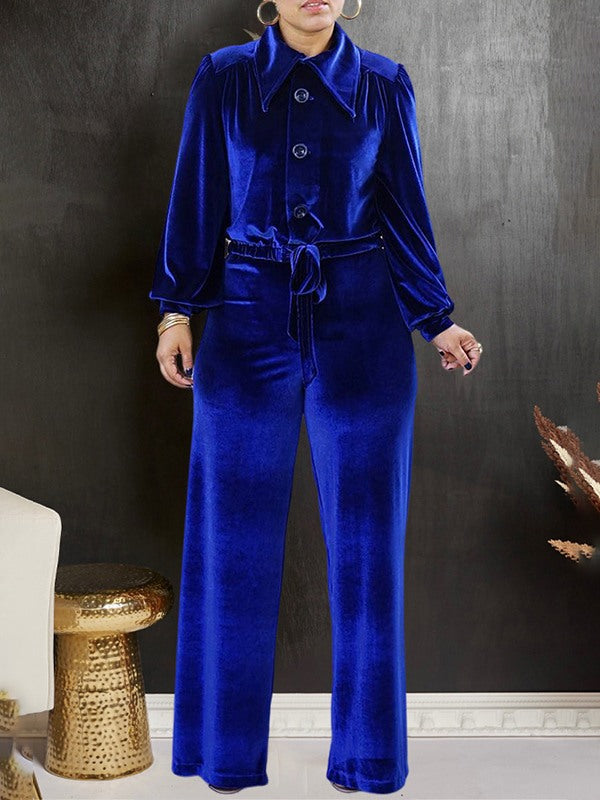 Set aus Samthemd und Hose mit weitem Bein