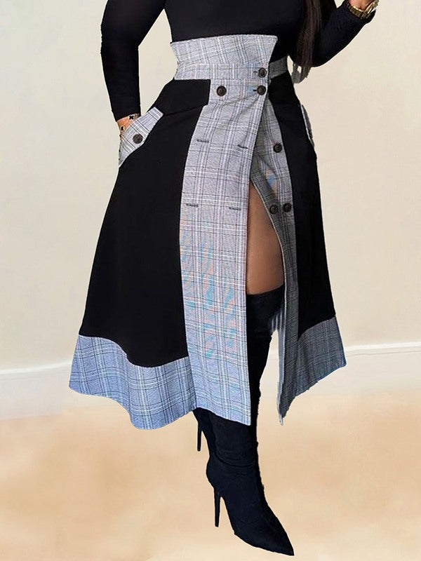 Plaid Combo Button Skirt--Clearance