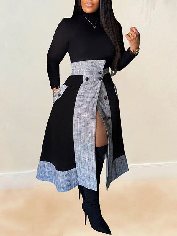 Plaid Combo Button Skirt--Clearance