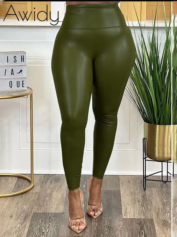 Faux-Leather Skinny Pants Olive