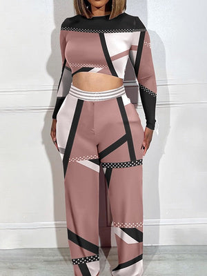 Set aus Crop-Top und Hose im Colorblock-Design