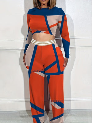 Set aus Crop-Top und Hose im Colorblock-Design
