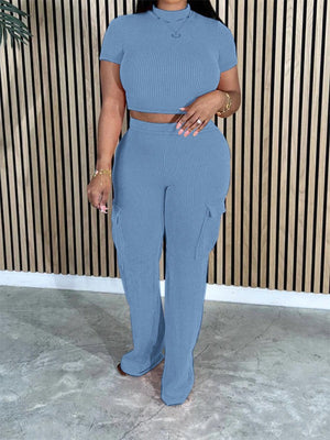 Einfarbiges T-Shirt und Cargohose-Set – Ausverkauf