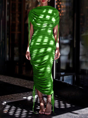 Indiebeautie – Einfarbiges Kleid mit Kordelzug und Rüschen