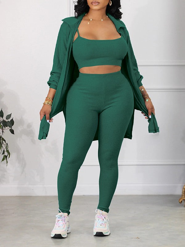 Ensemble trois pièces côtelé solide