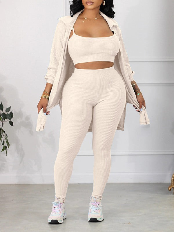 Ensemble trois pièces côtelé solide