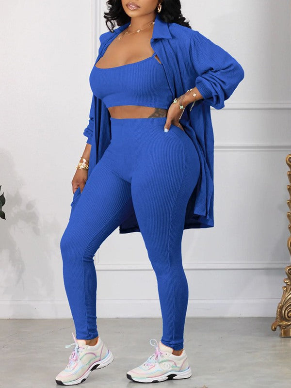 Ensemble trois pièces côtelé solide