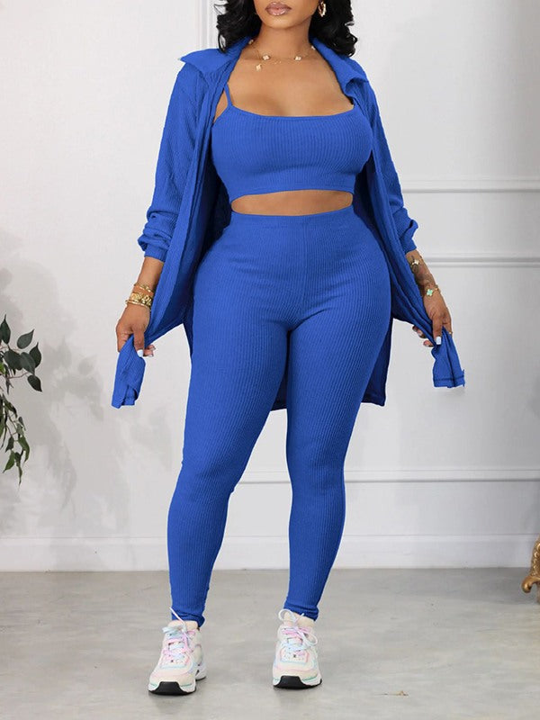 Ensemble trois pièces côtelé solide