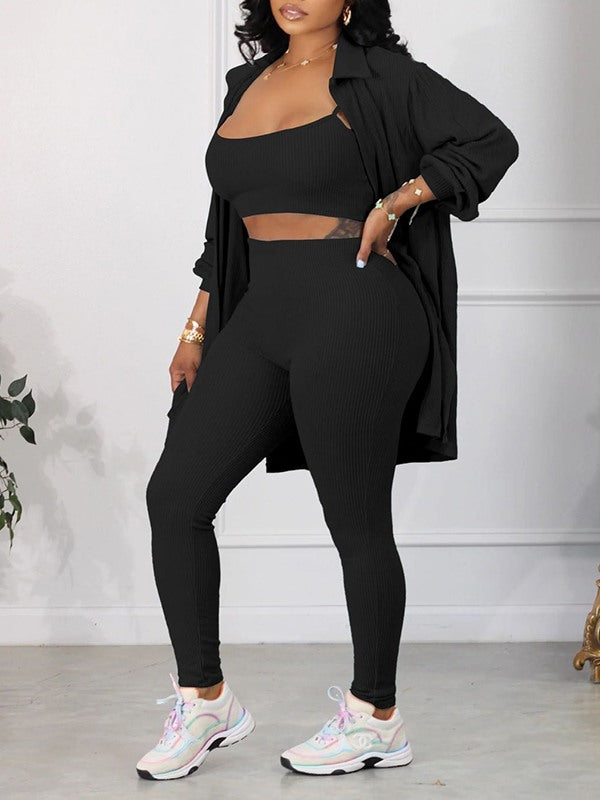 Ensemble trois pièces côtelé solide