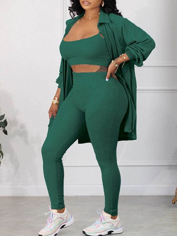 Ensemble trois pièces côtelé solide