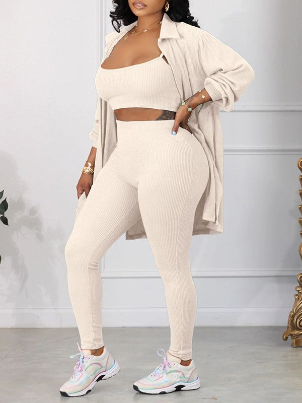 Ensemble trois pièces côtelé solide