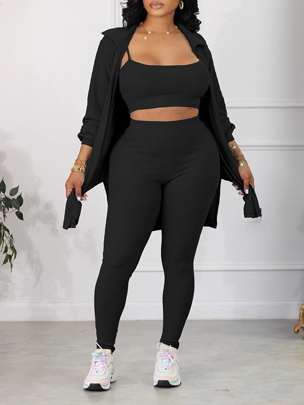 Ensemble trois pièces côtelé solide