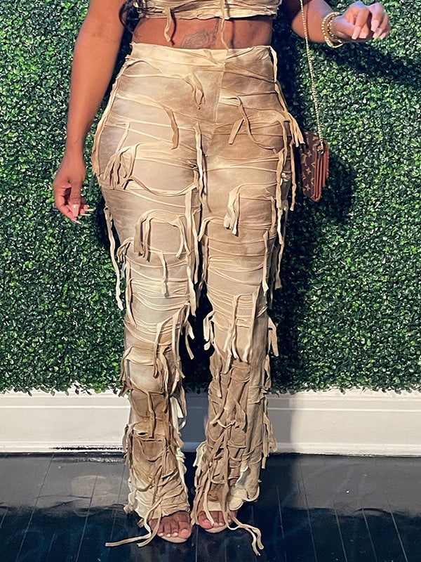 Pantalon tie-dye à franges