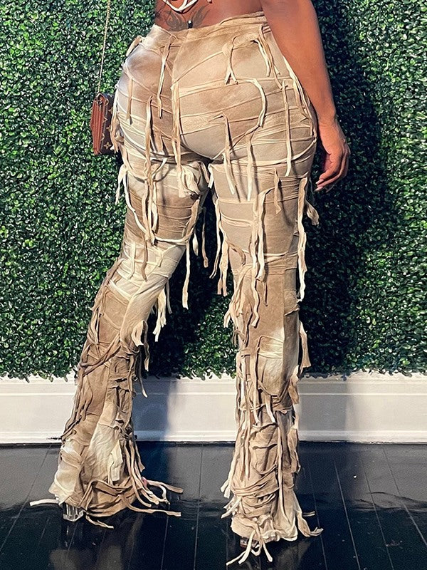 Pantalon tie-dye à franges