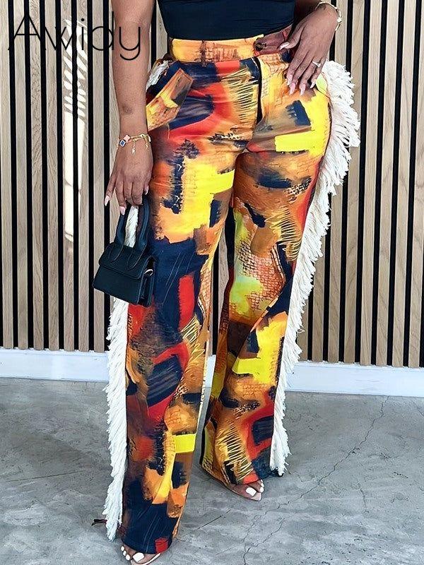 Fringe Combo Printed Pants Multicolor