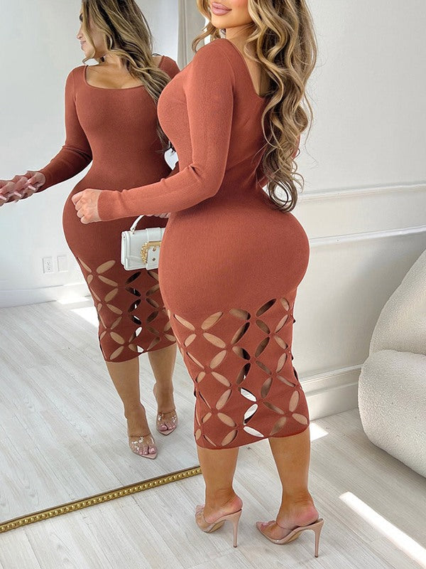 Indiebeautie – Figurbetontes Kleid mit einfarbigem Ausschnitt