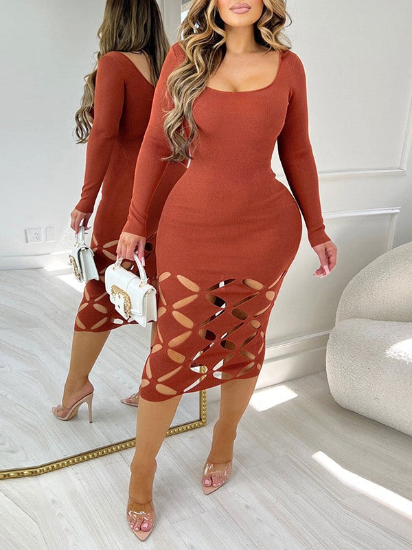 Indiebeautie – Figurbetontes Kleid mit einfarbigem Ausschnitt