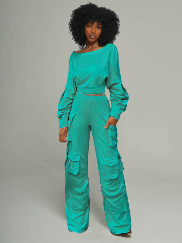 Twisted Top & Cargo Pants Set--Clearance