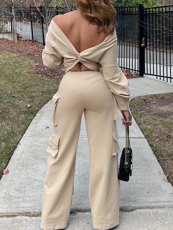 Twisted Top & Cargo Pants Set--Clearance