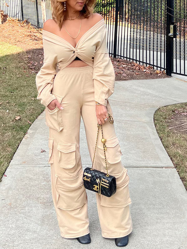 Twisted Top & Cargo Pants Set--Clearance