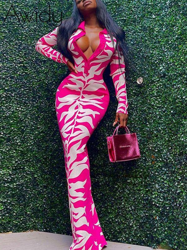 Printed Button-Front Dress