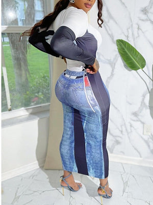 Kleid mit Jeans-Print – Ausverkauf