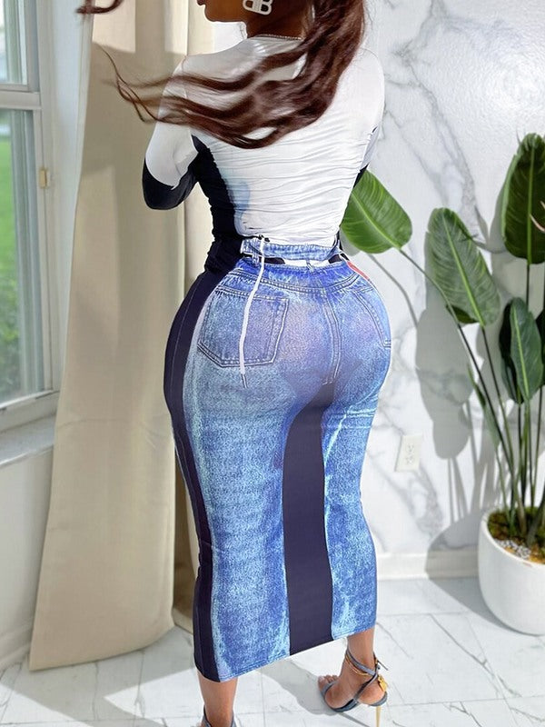 Kleid mit Jeans-Print – Ausverkauf