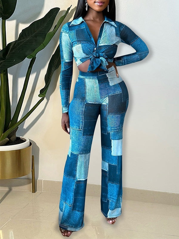 Set aus Hemd und Hose im Colorblock-Design