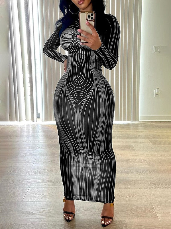 Bedrucktes, figurbetontes Kleid