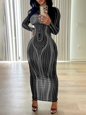 Bedrucktes, figurbetontes Kleid – Ausverkauf