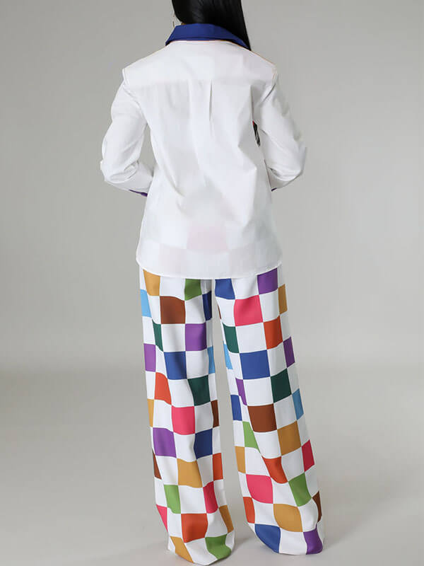Set aus Hemd und Hose mit Farbblockdesign und weitem Bein – Ausverkauf