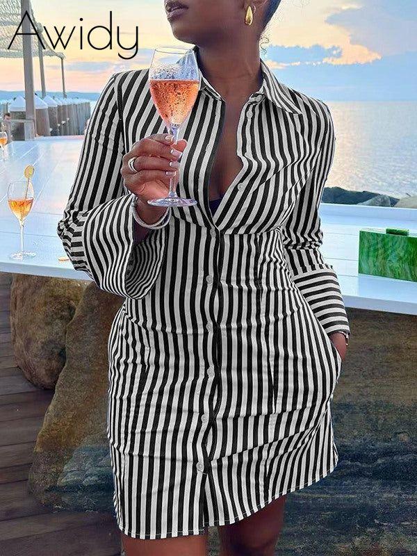 Stripe Shirt Dress Black