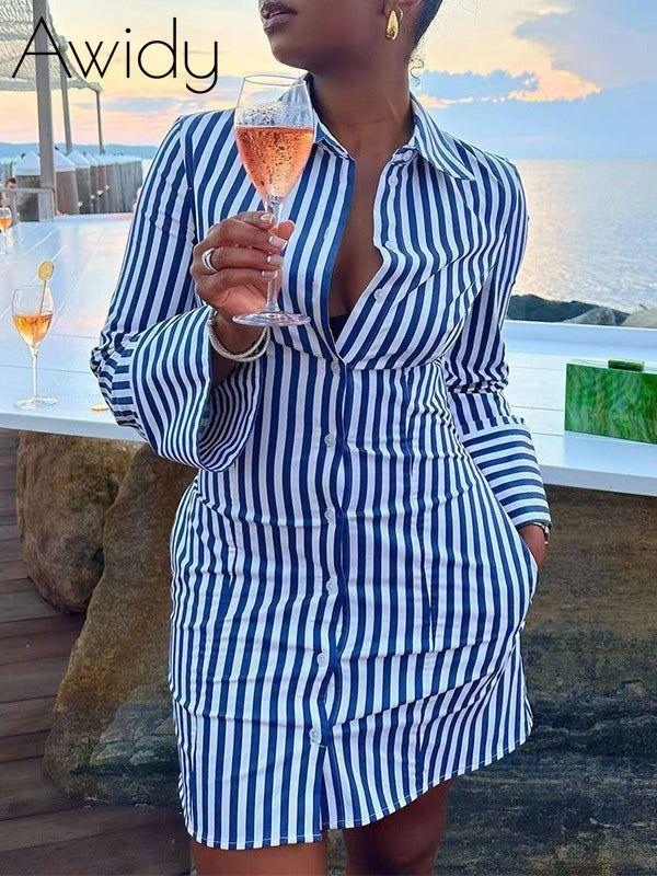 Stripe Shirt Dress Blue